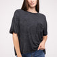 Washed Ribbed Cuffed Short Sleeve Round Neck Top