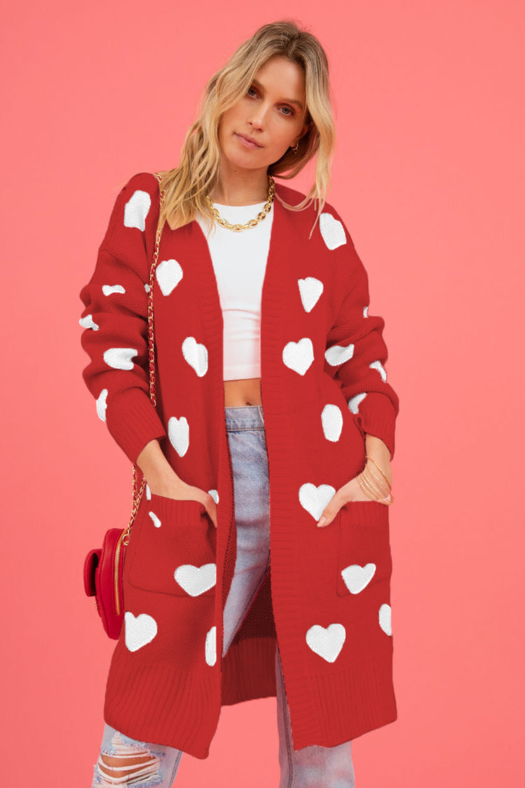 Heart Graphic Open Front Cardigan with Pockets