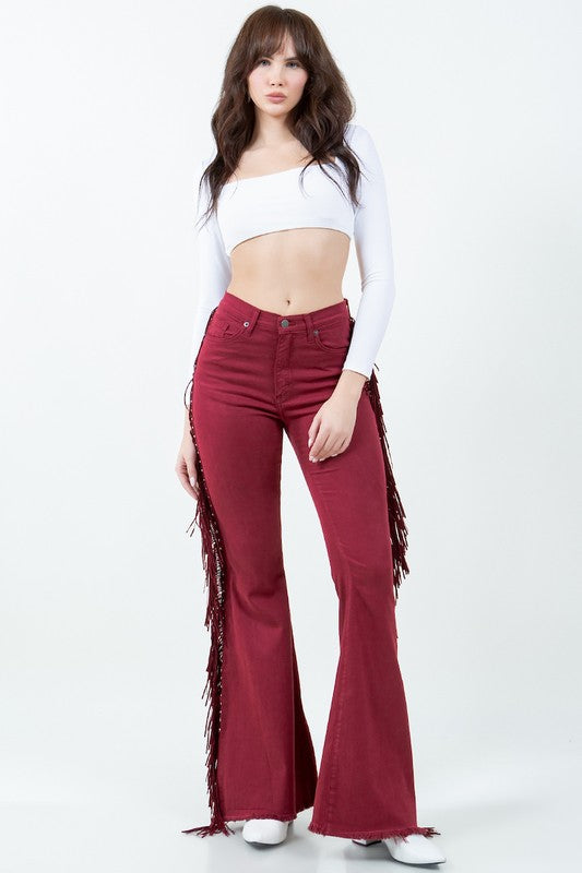 Texas Sun Fringe Bell Bottom Wine - Inseam 30