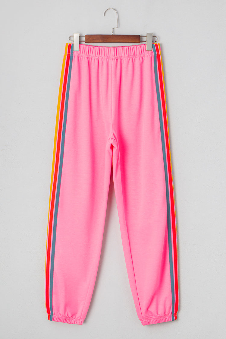 Pink Rainbow Striped Jogger Sweatpants