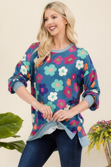 Floral print long sleeve top