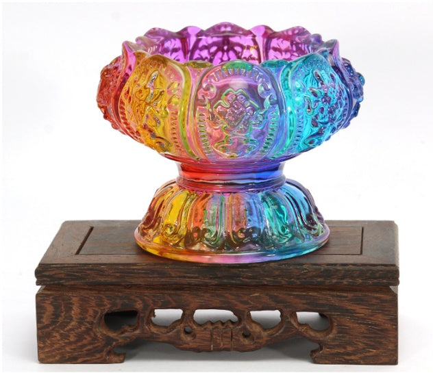 Colorful Eight Auspicious Glass Lamp Holder