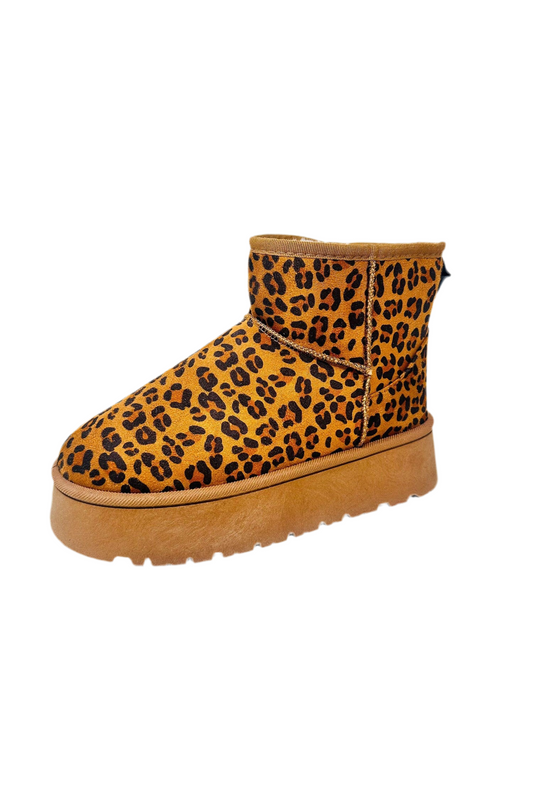 WILD DIVA Thermal Furry Leopard Platform Booties