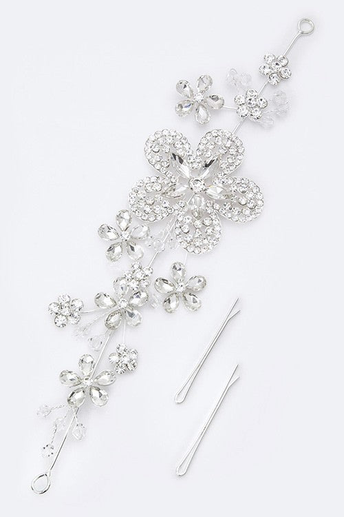 Crystal Flower Bridal Hair Clip With Bobby Pins