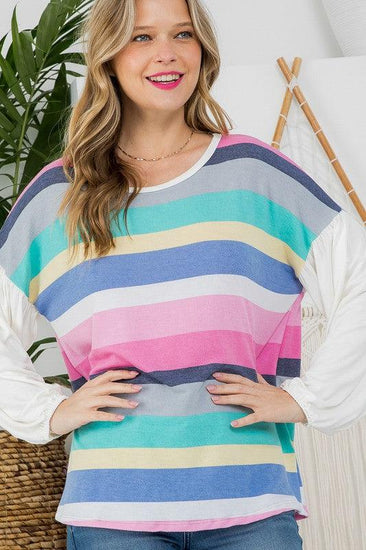 PLUS MULTI STRIPE MIXED BOXY TOP - Rebel K Collective