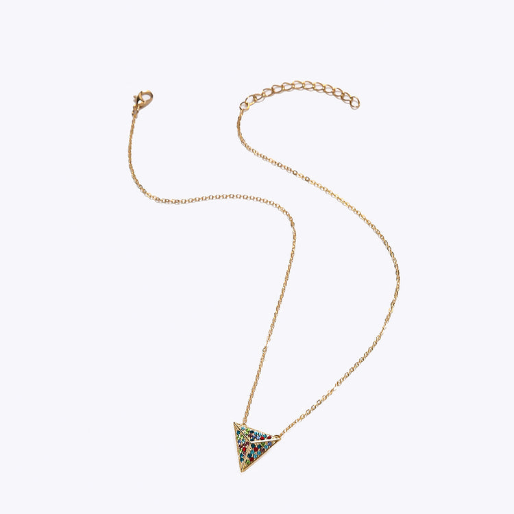 Simple And Generous Triangle Necklace With Flashing Diamonds And Colored Gemstones