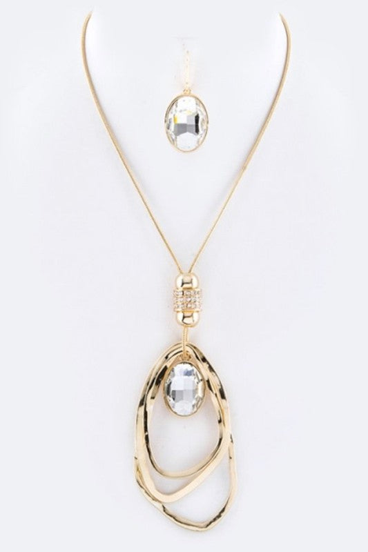 Crystal Drop & Hoops Necklace Set