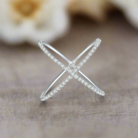 925 Sterling Silver Moissanite Crisscross Ring