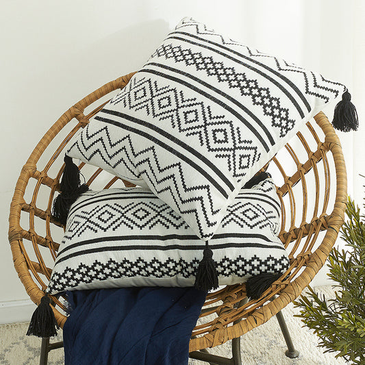 Nordic Morocco Chenille Geometric Throw Pillow Jacquard Tassel