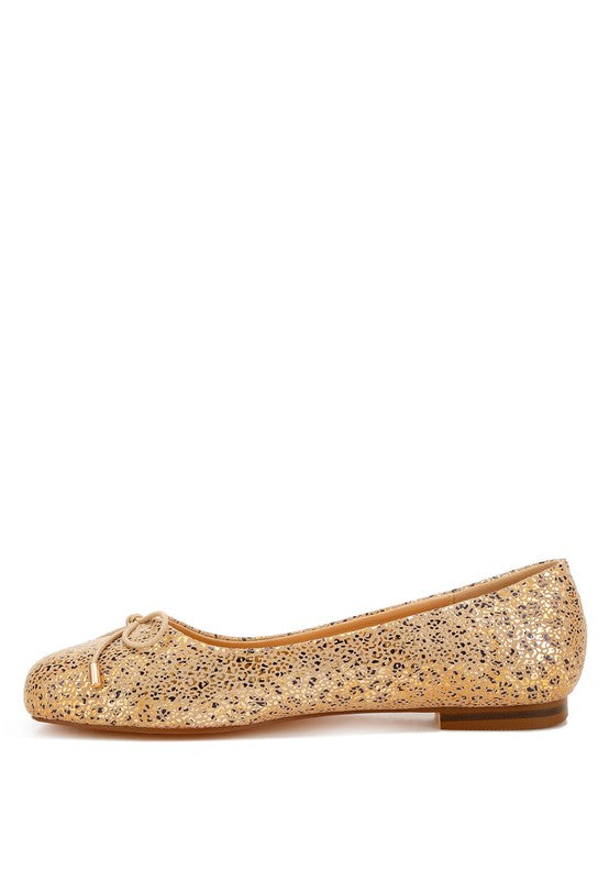 Apollon Bow Detail Foil Print Suede Ballerinas