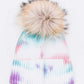 Raccoon Fur Pom Tie Dyed Cotton Blend Beanie