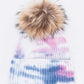 Raccoon Fur Pom Tie Dyed Cotton Blend Beanie