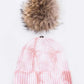 Raccoon Fur Pom Tie Dyed Cotton Blend Beanie