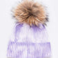 Raccoon Fur Pom Tie Dyed Cotton Blend Beanie