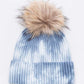 Raccoon Fur Pom Tie Dyed Cotton Blend Beanie