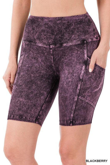 Mineral Wash Wide Waistband Pocket Leggings - Rebel K Collective