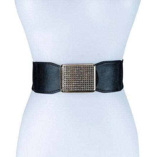 RECTANGLE RHINESTONED SMOCKED LEATHER BELT - Rebel K Collective