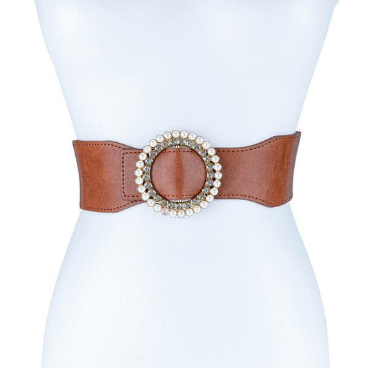 PEARL AND RHINESTONE ROUND BUCKLE BELT - Rebel K Collective