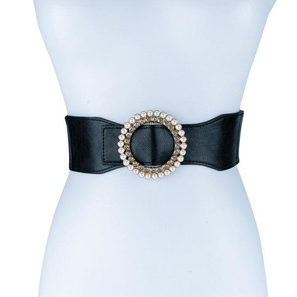 PEARL AND RHINESTONE ROUND BUCKLE BELT - Rebel K Collective