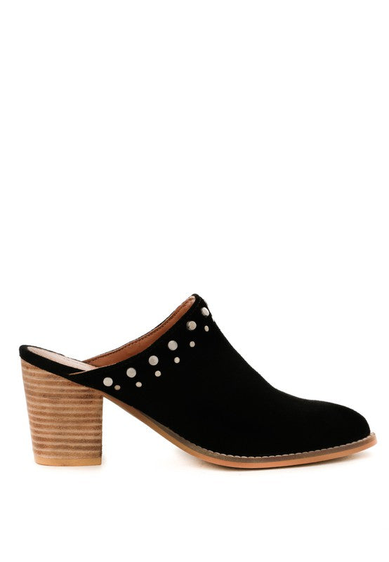 LESLIE STACKED HEEL MULES