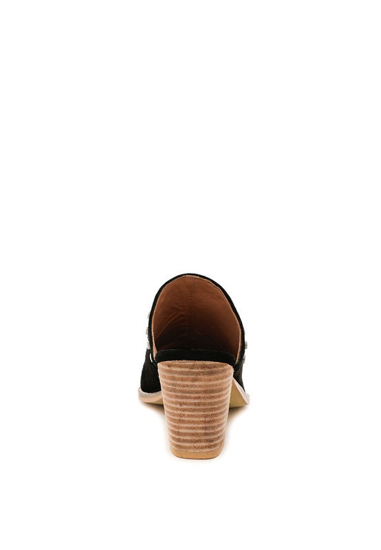 LESLIE STACKED HEEL MULES