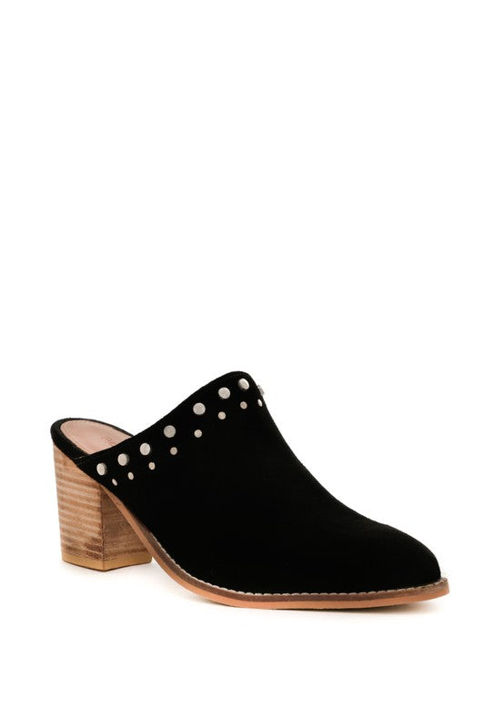 LESLIE STACKED HEEL MULES