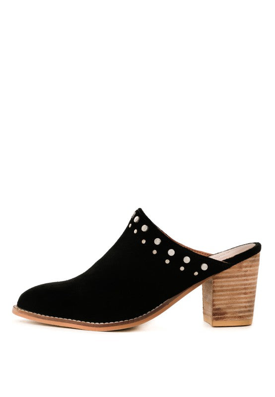 LESLIE STACKED HEEL MULES