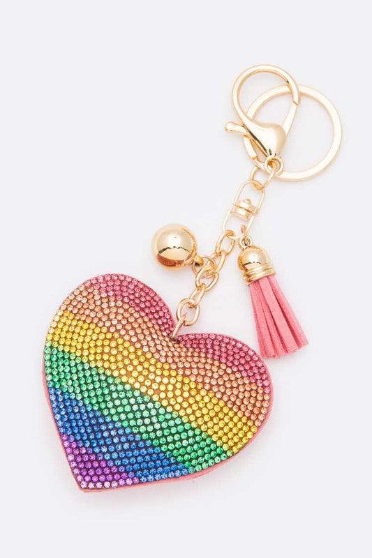 Rainbow Heart Rhinestone Pillow Key Chain - Rebel K Collective