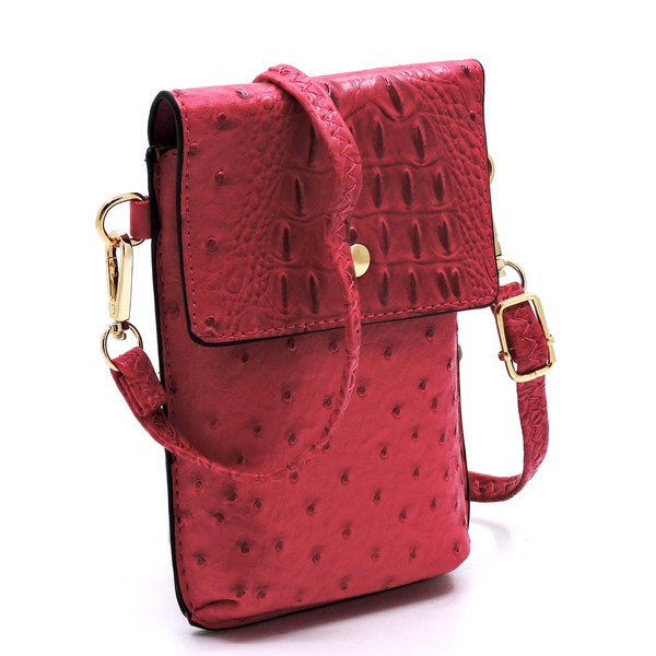 Ostrich Croc Crossbody Cell Phone  Case