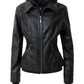 Women's Hood PU Leather Jacket