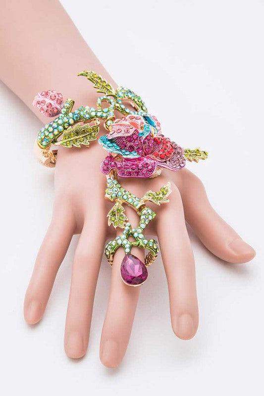 Crystal Rose Statement Palm Bracelet - Rebel K Collective