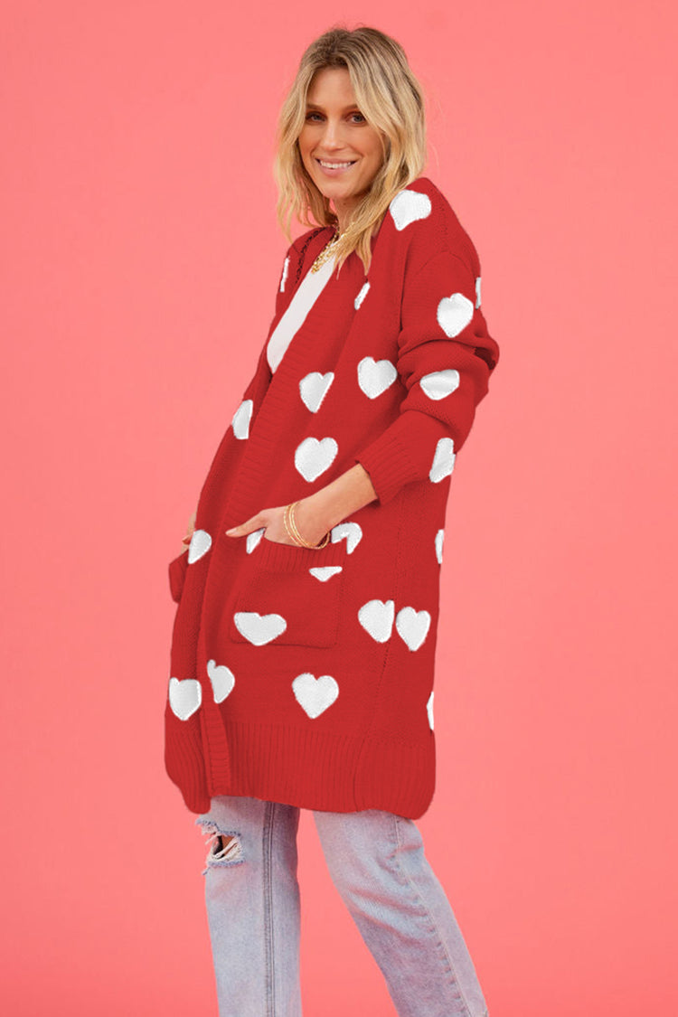 Heart Graphic Open Front Cardigan with Pockets