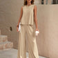 Round Neck Sleeveless Top and Wide Leg Pants Set