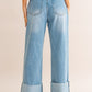 High-Waisted Wide Leg Cuffed Jeans