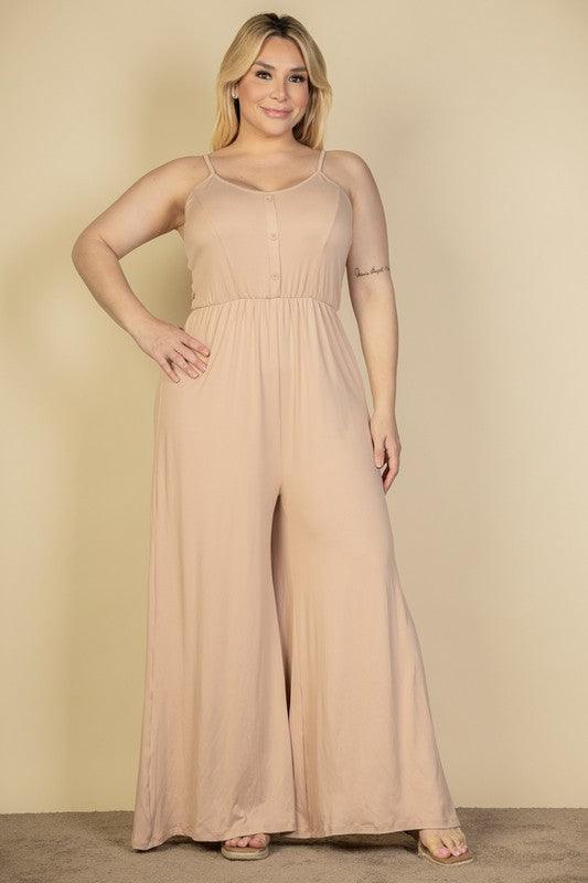 Plus Size Button Front Wide Leg Jumpsuit - Rebel K Collective