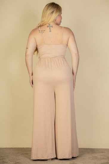 Plus Size Button Front Wide Leg Jumpsuit - Rebel K Collective