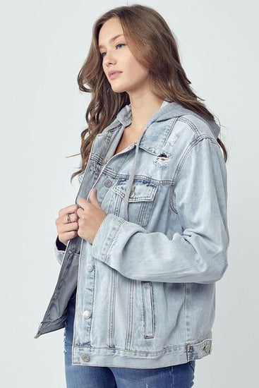 Oversized distressed denim jacket