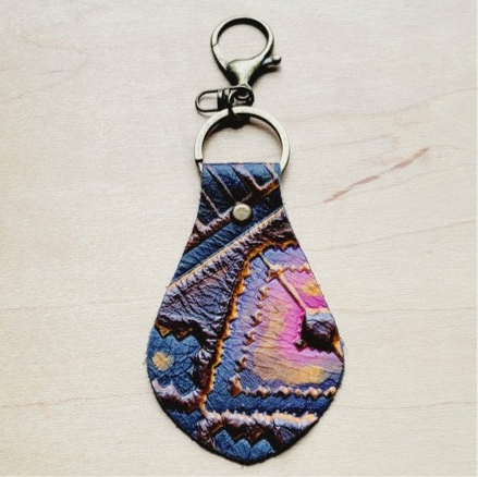 Embossed Leather Key Chain - Magenta Navajo 703h