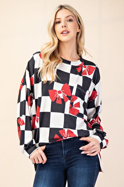 Checkered bow print t-shirt