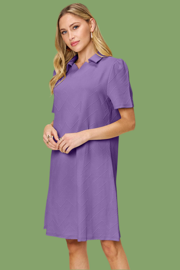 Double Take Full Size Texture Collared Neck Short Sleeve Dress