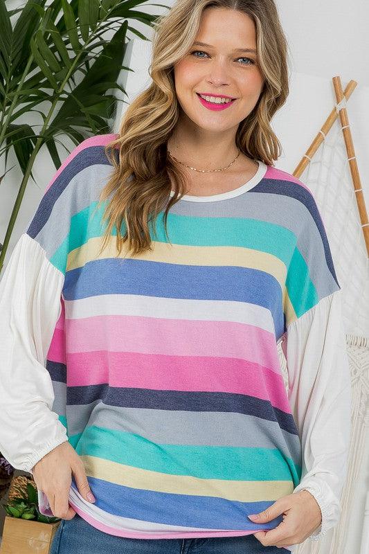 PLUS MULTI STRIPE MIXED BOXY TOP - Rebel K Collective