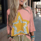 Rose Tan Floral Star Patched Exposed Seam Top