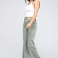 Acid Wash Frayed Cutoff Hem Straight Wide Pants