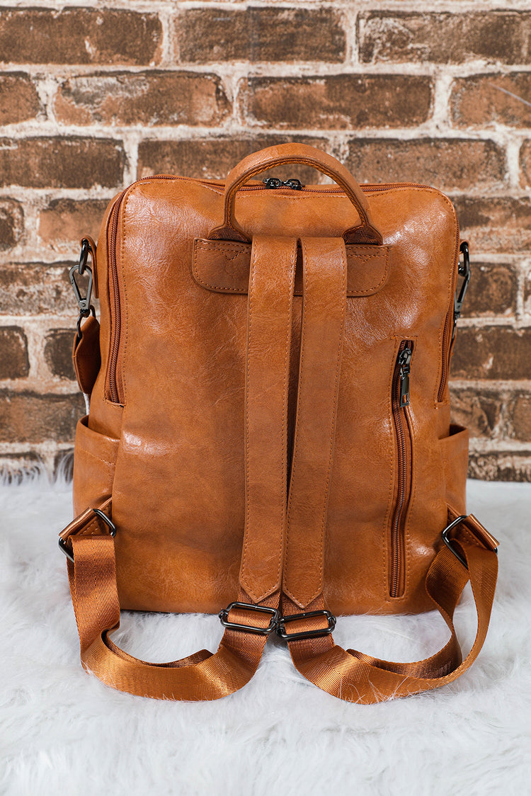 Dark Brown Tassel Decor Retro PU Large Capacity Backpack