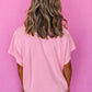 Pink Color Block Patchwork Seamed Crewneck T Shirt