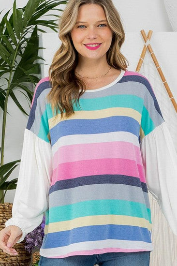 PLUS MULTI STRIPE MIXED BOXY TOP - Rebel K Collective