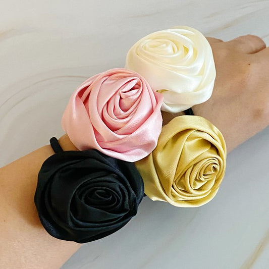 Hand Picked Satin Rose Hair Tie Set of 4