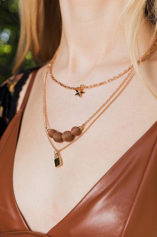Three Layered Rustic Gold Charmed Necklace - Rebel K Collective