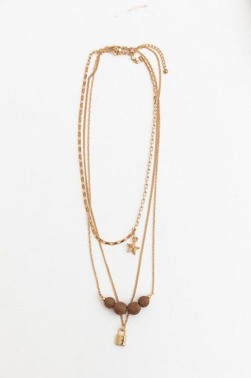 Three Layered Rustic Gold Charmed Necklace - Rebel K Collective