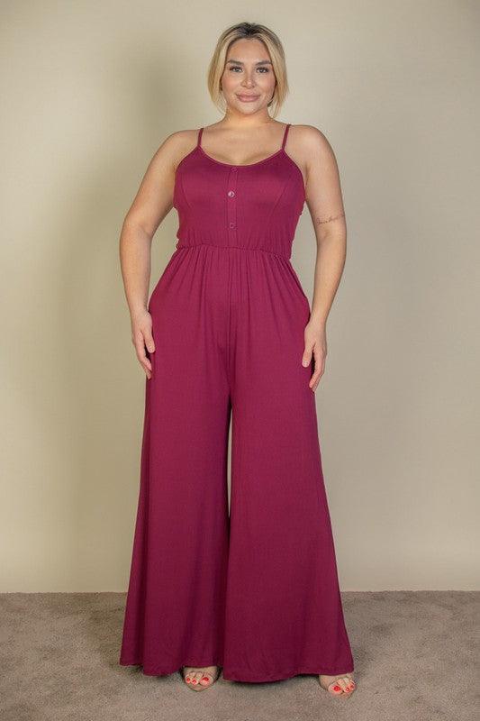 Plus Size Button Front Wide Leg Jumpsuit - Rebel K Collective